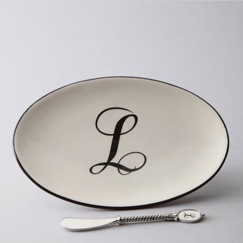 “L” initial   Ceramic Cheese Tray and Spreader